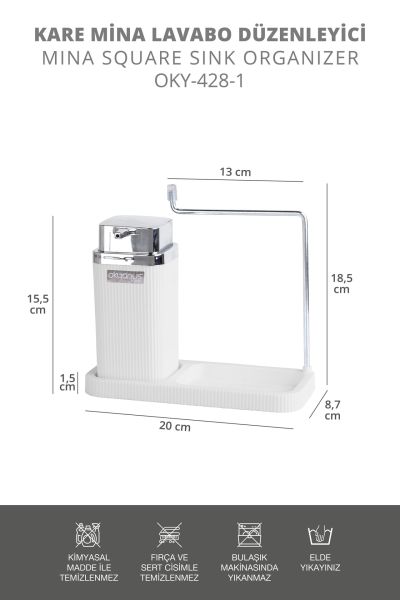 Okyanus Home Kare Mina Lavabo Düzenleyici Beyaz