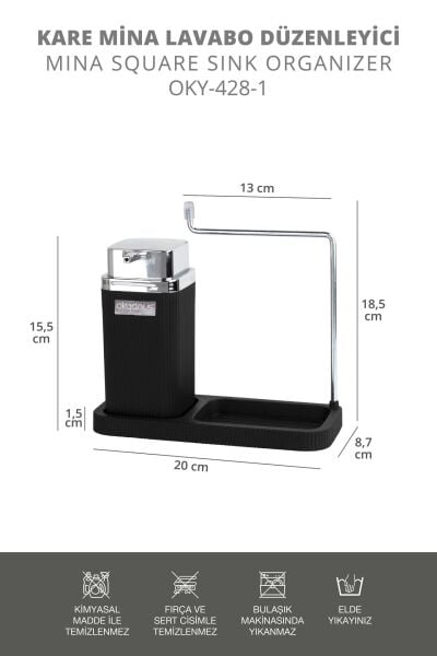 Okyanus Home Kare Mina Lavabo Düzenleyici Siyah