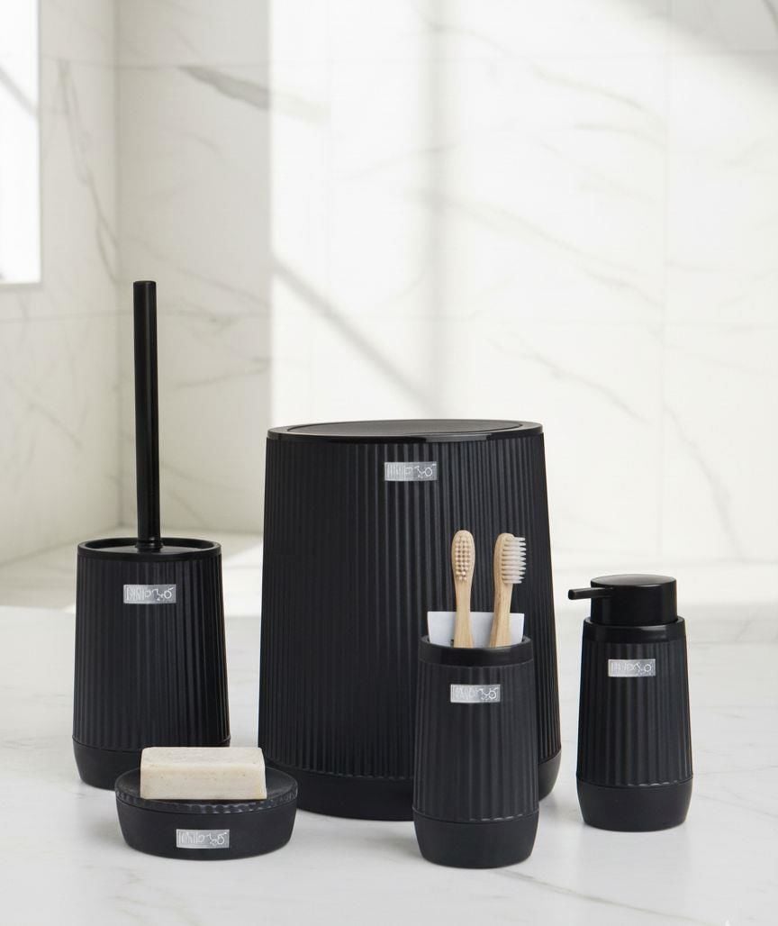 Okyanus Home Poşet Gizleyen Siyah 5 Parça Banyo Seti