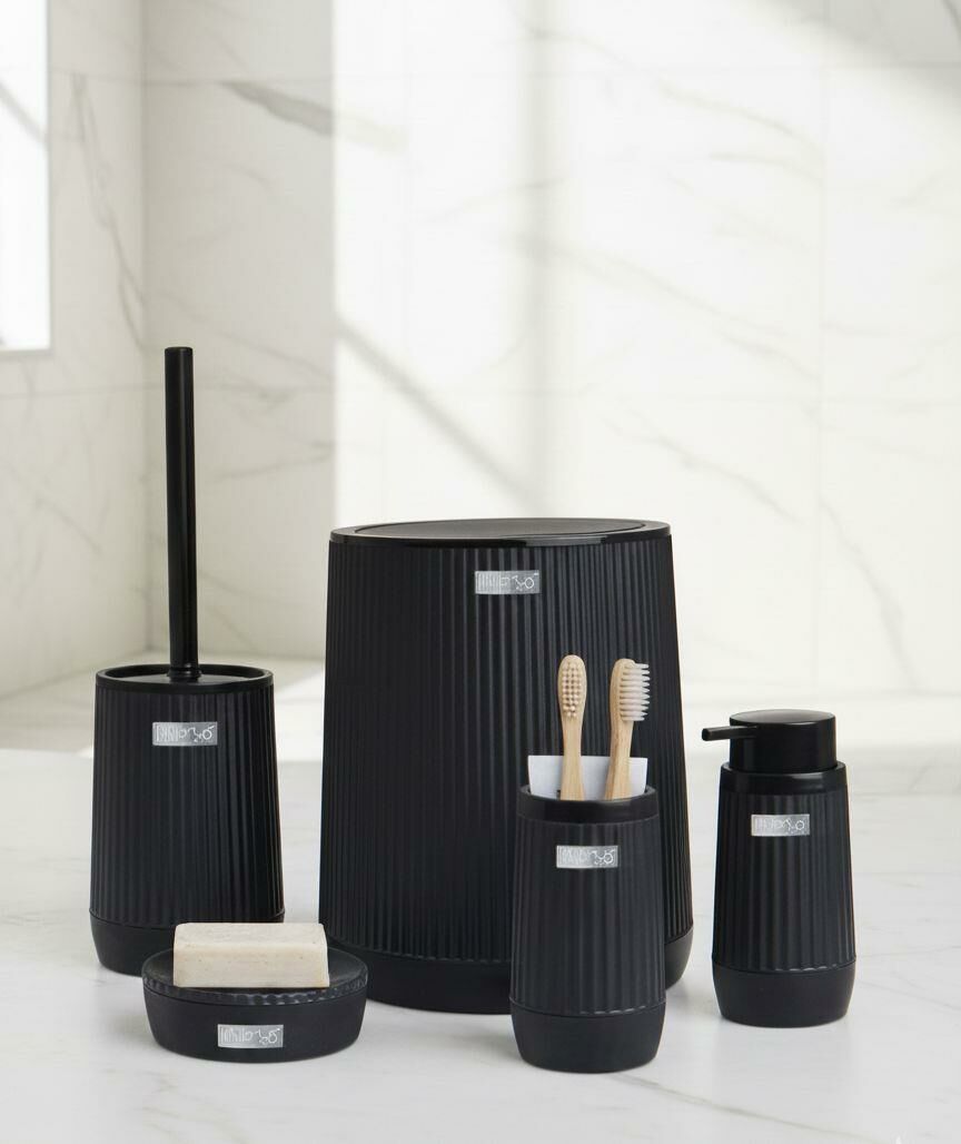 Okyanus Home Poşet Gizleyen Siyah 5 Parça Banyo Seti