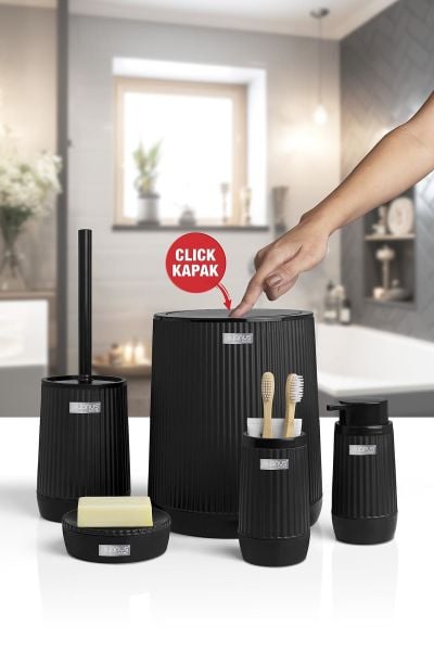 Okyanus Home Poşet Gizleyen Siyah 5 Parça Banyo Seti