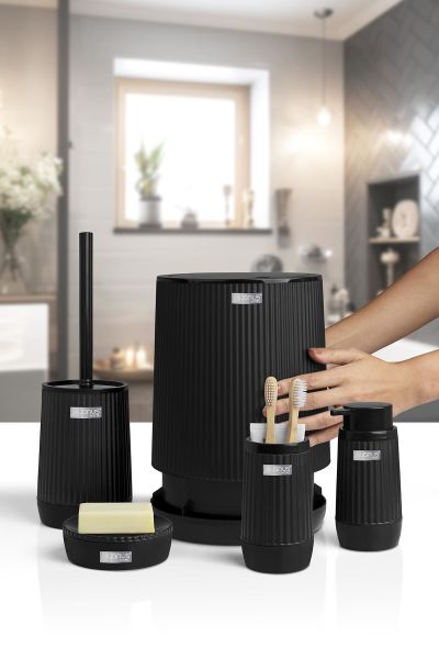 Okyanus Home Poşet Gizleyen Siyah 5 Parça Banyo Seti