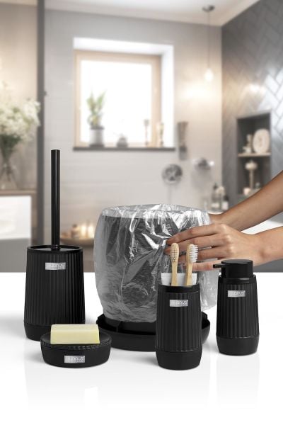 Okyanus Home Poşet Gizleyen Siyah 5 Parça Banyo Seti