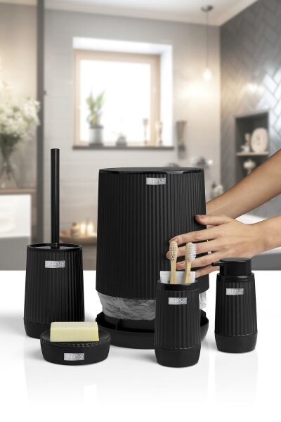 Okyanus Home Poşet Gizleyen Siyah 5 Parça Banyo Seti
