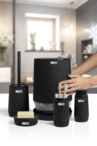 Okyanus Home Poşet Gizleyen Siyah 5 Parça Banyo Seti