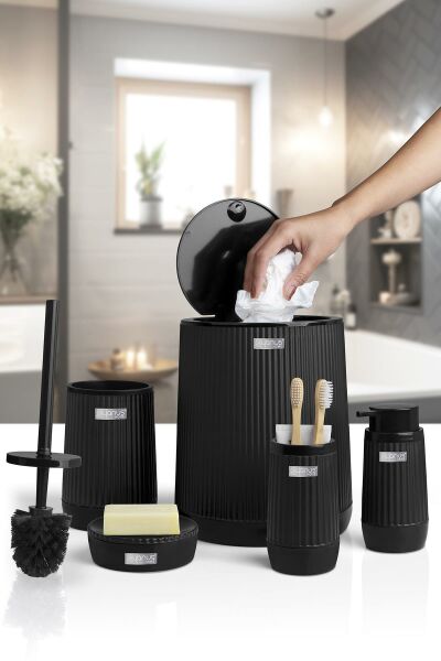 Okyanus Home Poşet Gizleyen Siyah 5 Parça Banyo Seti