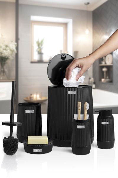 Okyanus Home Poşet Gizleyen Siyah 5 Parça Banyo Seti
