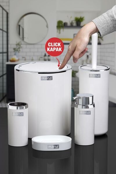 Okyanus Home Beyaz Yuvarlak Krom 5'li Banyo Seti