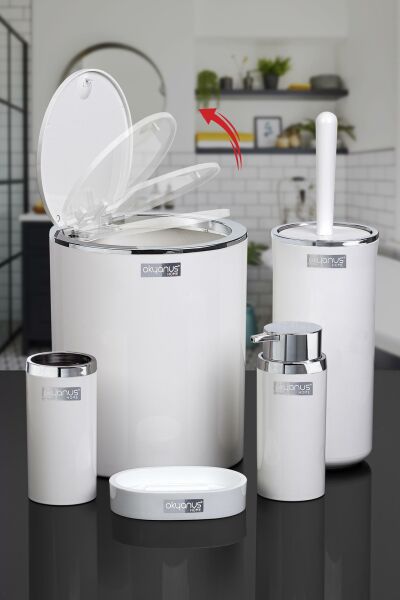 Okyanus Home Beyaz Yuvarlak Krom 5'li Banyo Seti