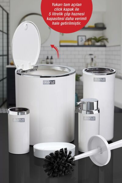 Okyanus Home Beyaz Yuvarlak Krom 5'li Banyo Seti