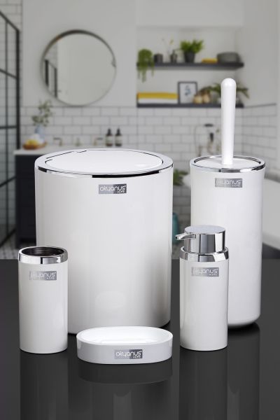Okyanus Home Beyaz Yuvarlak Krom 5'li Banyo Seti