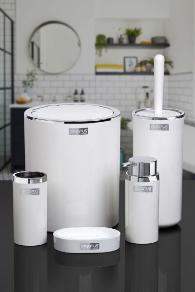 Okyanus Home Beyaz Yuvarlak Krom 5'li Banyo Seti
