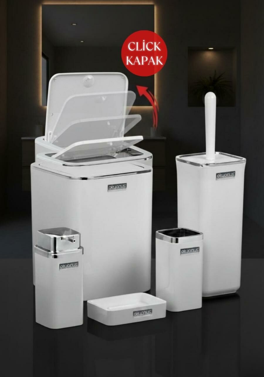 Okyanus Home Beyaz Kare Krom Kenarlıklı 5'li Banyo Seti