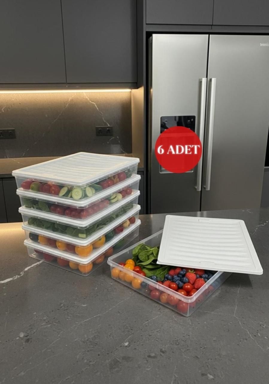 Okyanus Home Buzdolabı  Ve Dondurucuya Uygun Saklama Kabı Bej 6 ADET 2400ML