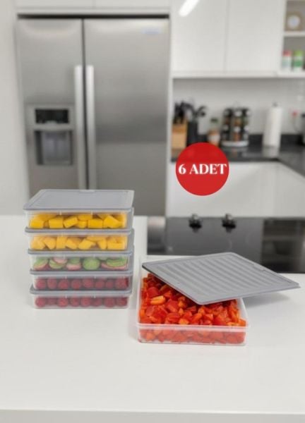 Okyanus Home Buzdolabı  Ve Dondurucuya Uygun Saklama Kabı Antrasit 6 ADET 2400ML