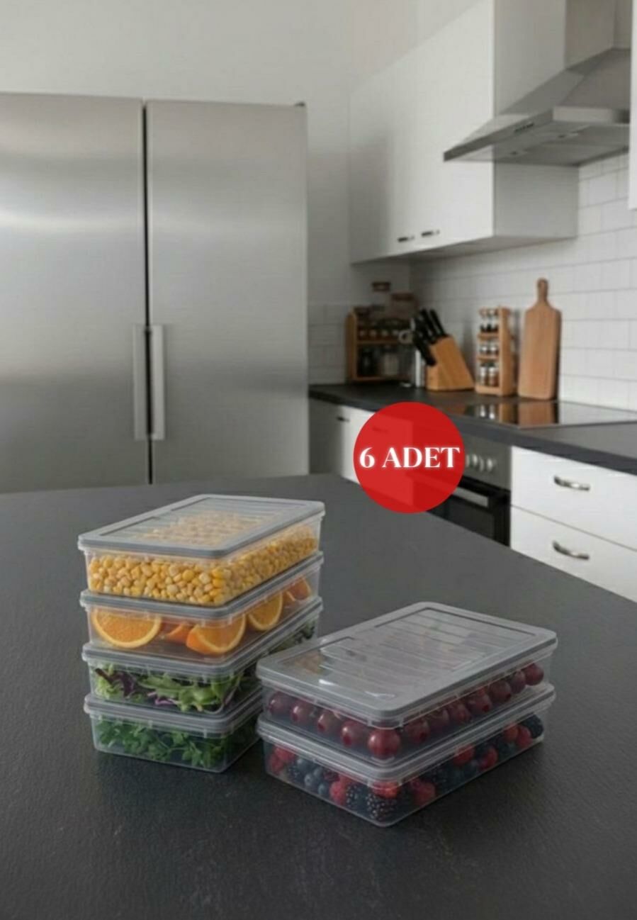 Okyanus Home Buzdolabı  Ve Dondurucuya Uygun Saklama Kabı Antrasit 6 ADET 1200ML