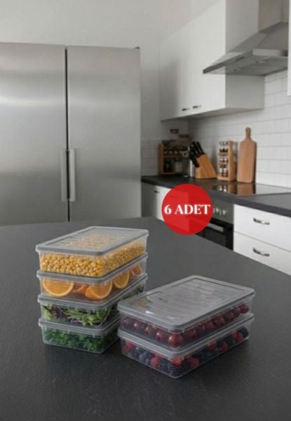 Okyanus Home Buzdolabı  Ve Dondurucuya Uygun Saklama Kabı Antrasit 6 ADET 1200ML