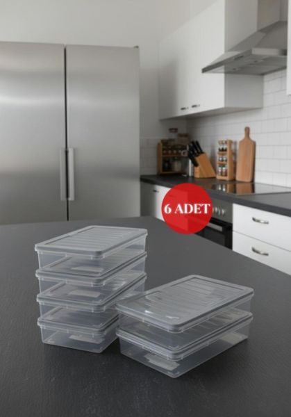 Okyanus Home Buzdolabı  Ve Dondurucuya Uygun Saklama Kabı Antrasit 6 ADET 1200ML