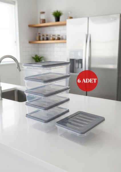 Okyanus Home Buzdolabı Organizer Mikrodalga Ve Dondurucuya Uygun Saklama Kabı Antrasit 6 ADET 600ML