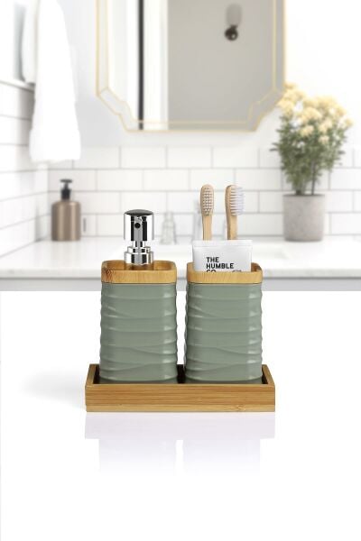 Okyanus Home Yeşil Bambulu Sıvı Sabunluk Ve Diş Fırçalık Seti