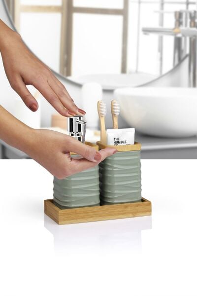 Okyanus Home Yeşil Bambulu Sıvı Sabunluk Ve Diş Fırçalık Seti