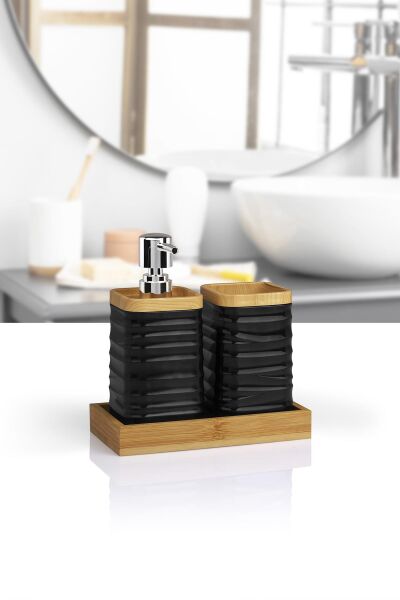 Okyanus Home Siyah Bambulu Sıvı Sabunluk Ve Diş Fırçalık Seti