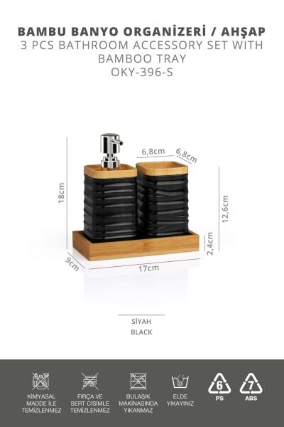 Okyanus Home Siyah Bambulu Sıvı Sabunluk Ve Diş Fırçalık Seti
