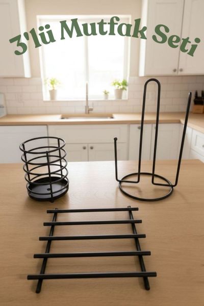 Okyanus Home Siyah Nihale , Kağıt Havluluk ve Kaşıklık Seti 3'lü Set