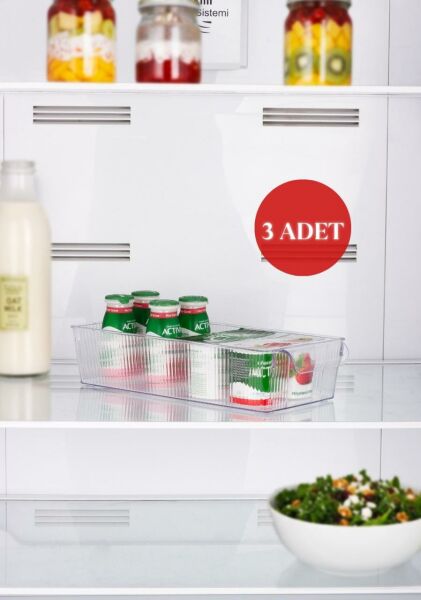 Okyanus Home 3 Adet Kapaksız Midi Buzdolabı Organizeri ve Saklama Kabı 2250ML