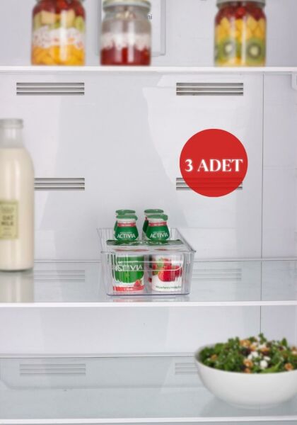Okyanus Home 3 Adet Kapaksız Midi Buzdolabı Organizeri ve Saklama Kabı 2250ML