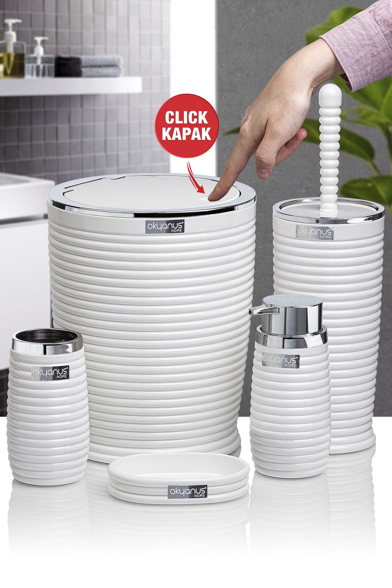 Okyanus Home Beyaz Kromlu Elegans 5'li Banyo Seti