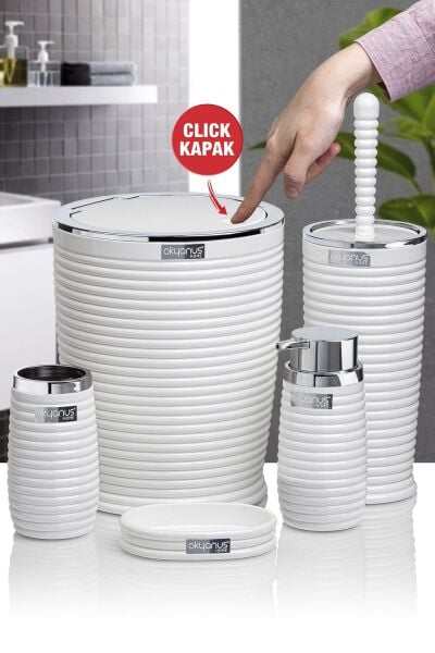 Okyanus Home Beyaz Kromlu Elegans 5'li Banyo Seti