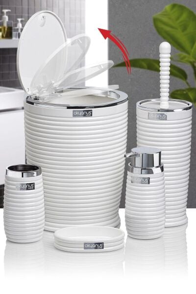 Okyanus Home Beyaz Kromlu Elegans 5'li Banyo Seti