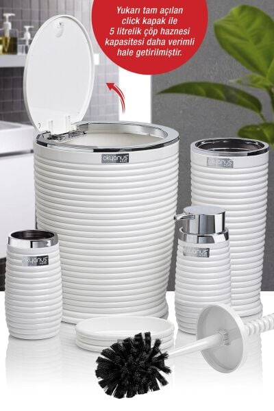 Okyanus Home Beyaz Kromlu Elegans 5'li Banyo Seti