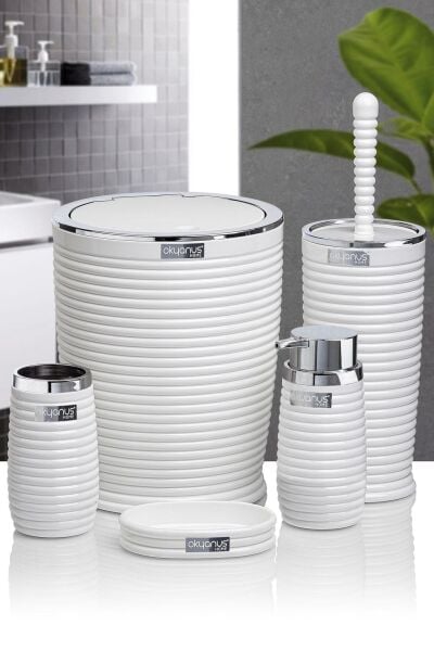 Okyanus Home Beyaz Kromlu Elegans 5'li Banyo Seti
