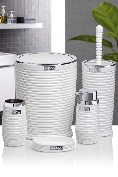 Okyanus Home Beyaz Kromlu Elegans 5'li Banyo Seti
