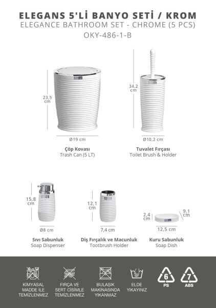 Okyanus Home Beyaz Kromlu Elegans 5'li Banyo Seti