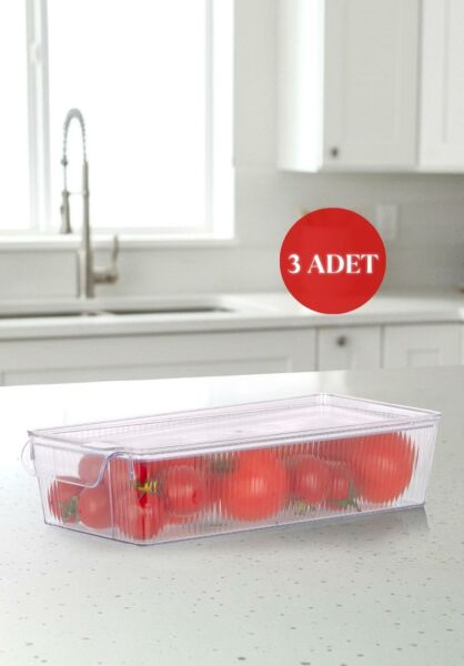 Okyanus Home 3 Adet Kapaklı Midi Buzdolabı Organizeri ve Saklama Kabı 2250ML