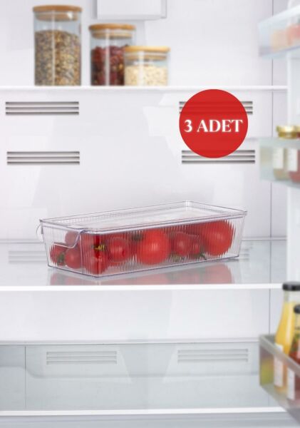 Okyanus Home 3 Adet Kapaklı Midi Buzdolabı Organizeri ve Saklama Kabı 2250ML