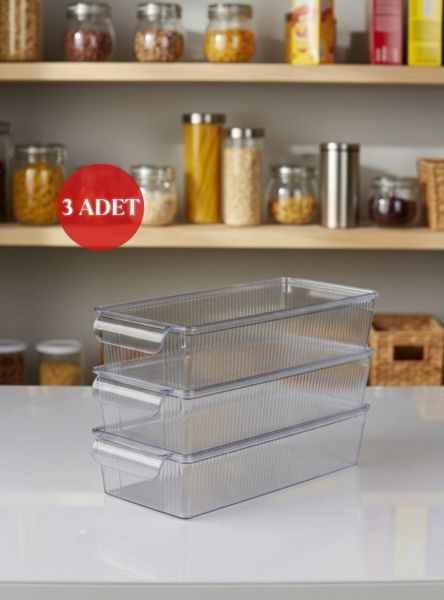 Okyanus Home 3 Adet Kapaklı Midi Buzdolabı Organizeri ve Saklama Kabı 2250ML