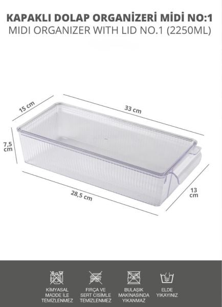 Okyanus Home 3 Adet Kapaklı Midi Buzdolabı Organizeri ve Saklama Kabı 2250ML