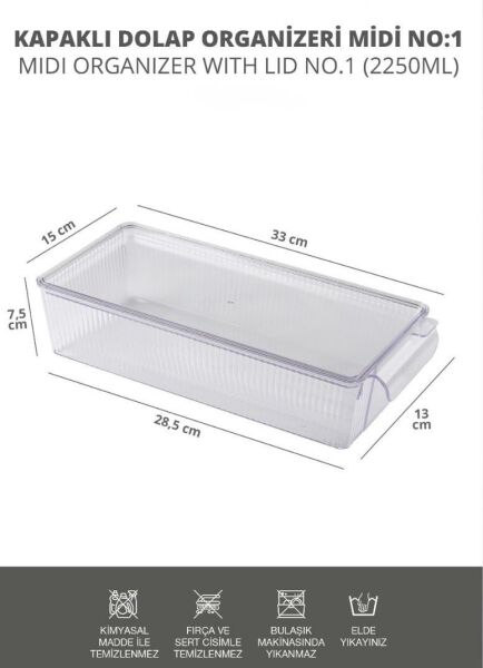 Okyanus Home 3 Adet Kapaklı Midi Buzdolabı Organizeri ve Saklama Kabı 2250ML