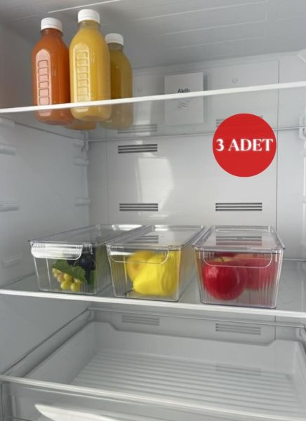 Okyanus Home 3 Adet Kapaklı Midi Buzdolabı Organizeri ve Saklama Kabı 3250ML