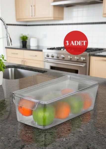 Okyanus Home 3 Adet Kapaklı Midi Buzdolabı Organizeri ve Saklama Kabı 3250ML