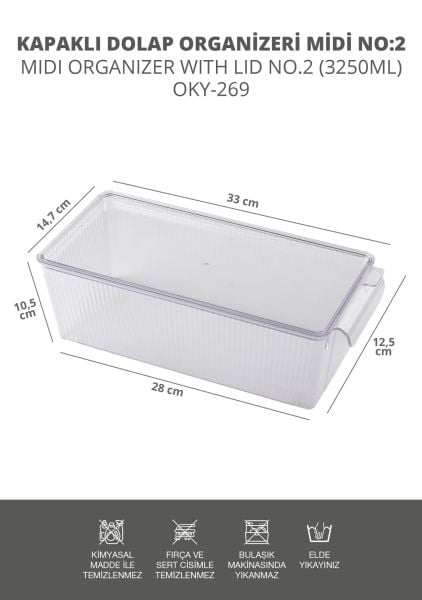 Okyanus Home 3 Adet Kapaklı Midi Buzdolabı Organizeri ve Saklama Kabı 3250ML