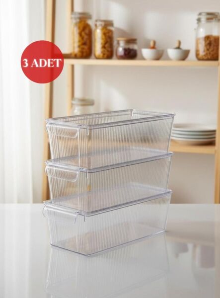 Okyanus Home 3 Adet Kapaklı Midi Buzdolabı Organizeri ve Saklama Kabı 3250ML