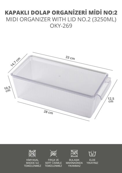 Okyanus Home 3 Adet Kapaklı Midi Buzdolabı Organizeri ve Saklama Kabı 3250ML