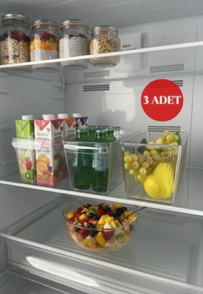 Okyanus Home 3 Adet Kapaksız Midi Buzdolabı Organizeri ve Saklama Kabı 4500ML