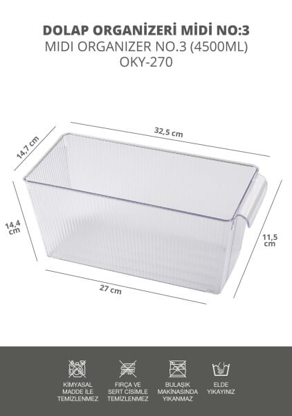 Okyanus Home 3 Adet Kapaksız Midi Buzdolabı Organizeri ve Saklama Kabı 4500ML