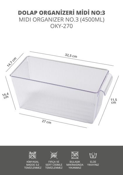 Okyanus Home 3 Adet Kapaksız Midi Buzdolabı Organizeri ve Saklama Kabı 4500ML
